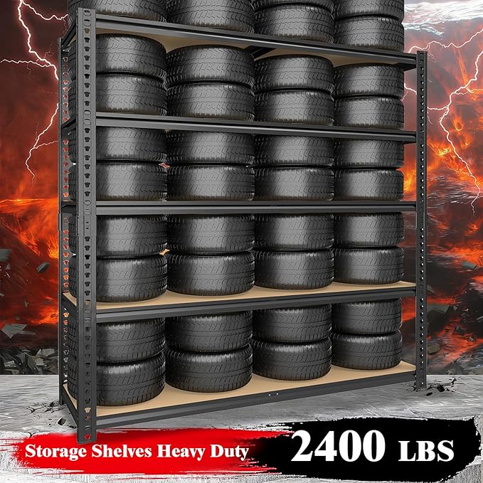 Heavy Duty Garage Shelving,5-Tier Metal Storage Shelves,2400LBS Shelving Unit,Adjustable Shelving Rack, Standing Shelf Units for Garage Storage Warehouse,28''×12''×60'' Rootora