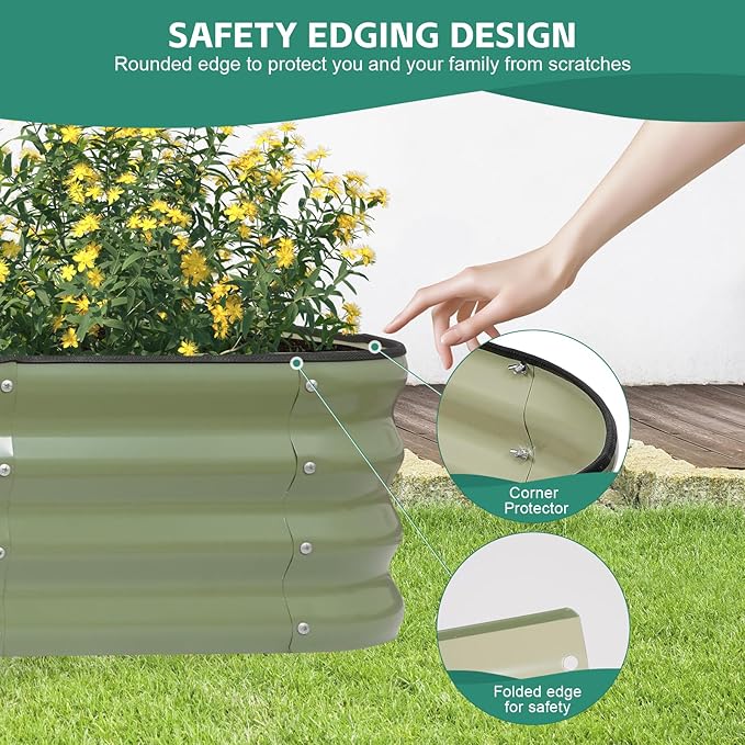 3 in 1 Galvanized Raised Garden Bed - 4x2x1ft Modular Garden Planter Bed Outdoor | Steel Raised Bed Kit with Bracing Rods, Gloves for Gardening Vegetables Fruits and Flowers (Green) BIRDSINYARD