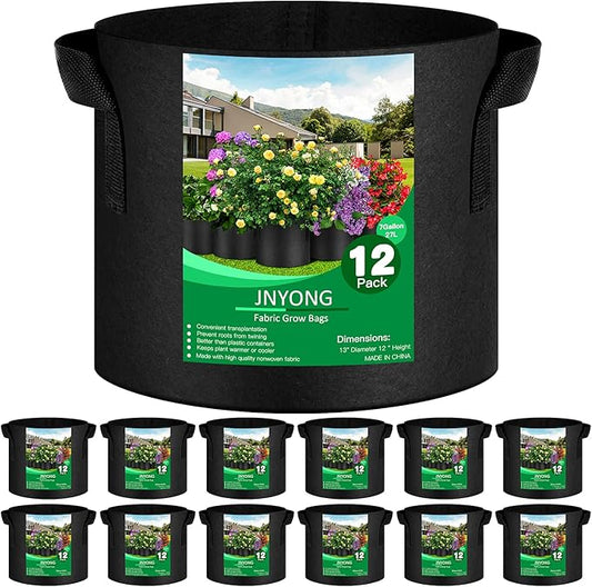 12-Pack 7 Gallon Thickened Non-Woven Grow Bags, Aeration Fabric Pots with Handles JNYONG