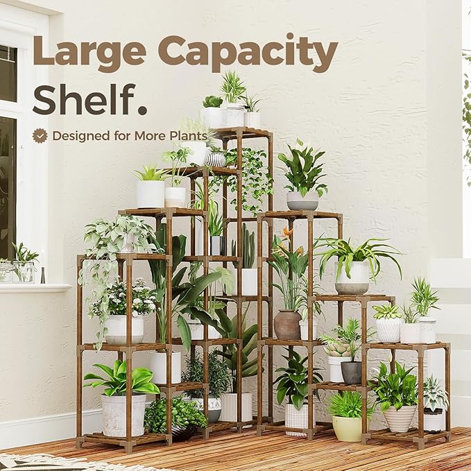 BamWorld Tall Plant Shelf Stand for Large Plants; Indoor/Outdoor Use. Perfect for Living Room, Garden, Balcony Bamworld