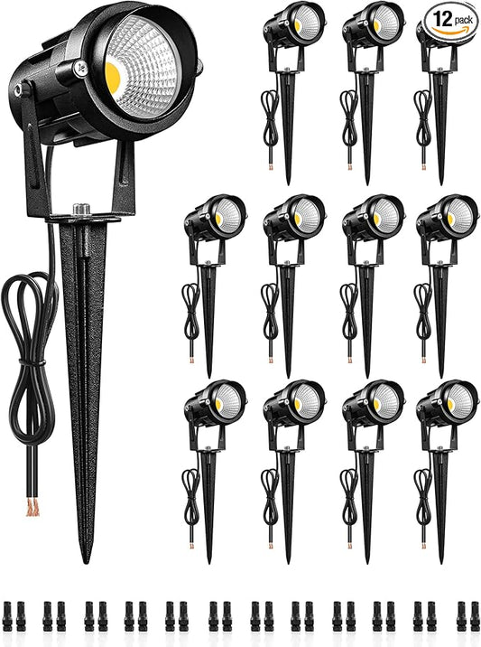 6W 700LM Low Voltage Landscape Lighting, 12V AC/DC 3000K Warm White LED Low Voltage Landscape Lights, IP65 Waterproof Outdoor Spotlights with Connectors for Garden Tree Yard 12Pack W01SLP1206 Wilawels