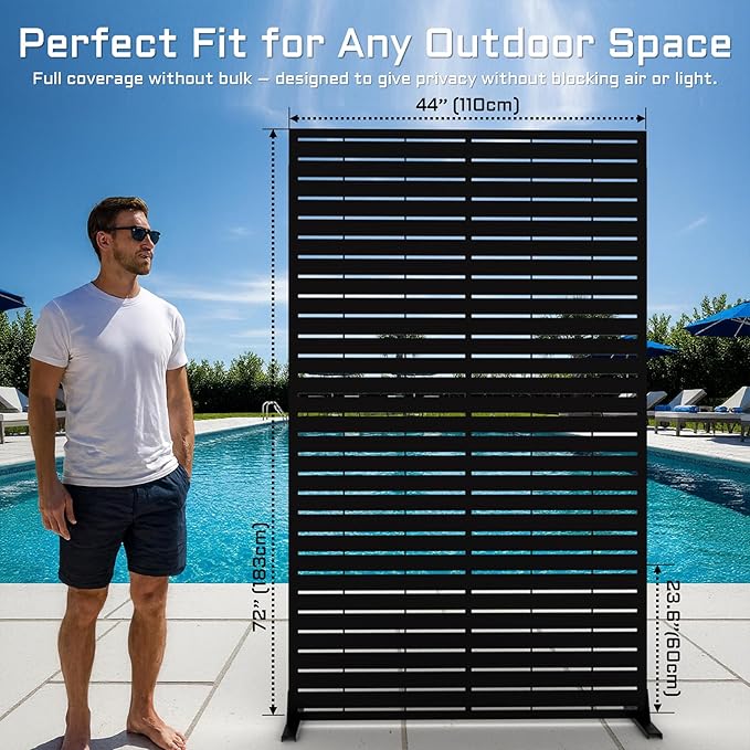 72" H Metal Outdoor Privacy Screen – Freestanding Rustproof Louvered Fence Panel for Patio, Garden, Balcony, AC Unit Cover, Trash Can, Modern Decorative Divider TALLYVERUS