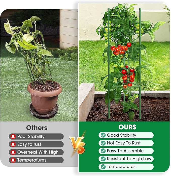 6 Pack Tomato Cages, 51.2in Tomato Plant Support Stakes Heavy-Duty, Garden Tomato Cages & Trellis for Climbing Vegetables, Tomatoes, Peppers, and Potted Plants(6) MQUPIN