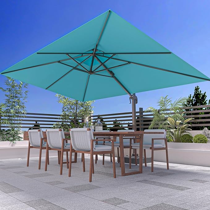 10' X 13' Outdoor Patio Umbrella Large Rectangle Cantilever Umbrella Heavy Duty 360°Rotation Offset Umbrella for Garden Deck Pool Patio,Turquoise ORYNTREX