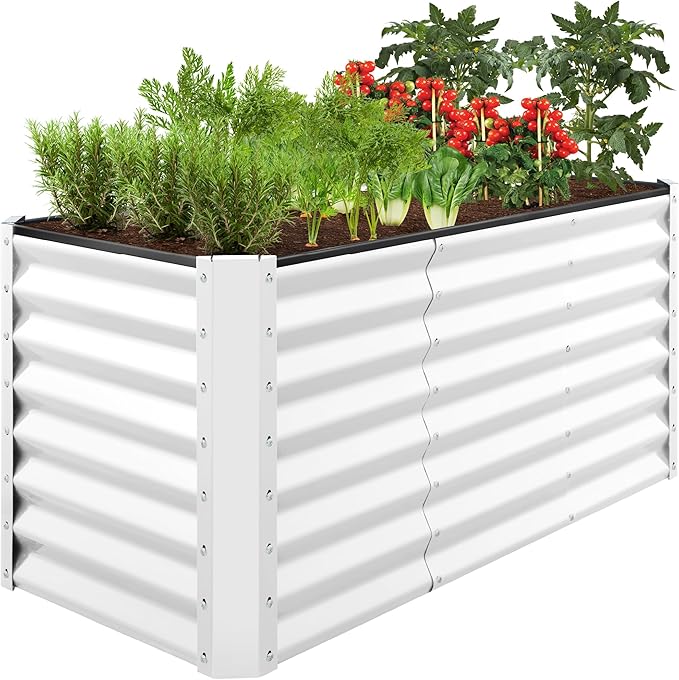 Best Choice Products 4x2x2ft Outdoor Metal Raised Garden Bed, Deep Root Box Planter for Vegetables, Flowers, Herbs, 119 Gallon Capacity, 100% Non Toxic Materials - White BestChoiceProducts