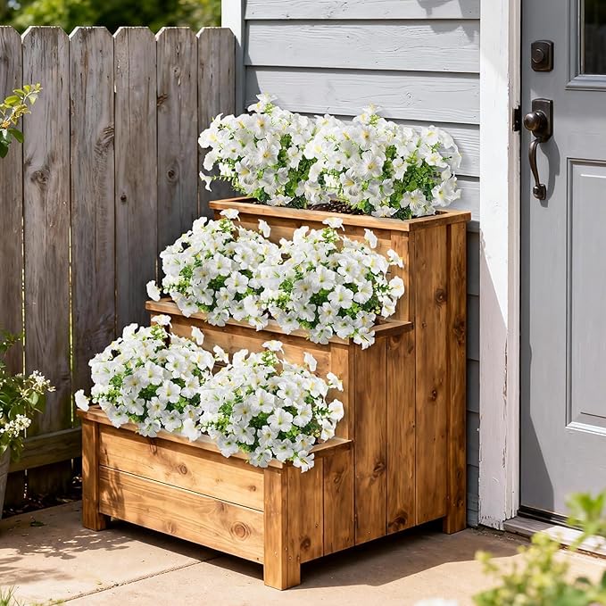 INQCMY Artificial Fake Petunias Flowers for Outdoors Spring Decoration, 12 Bundles Faux Flower Plants UV Resistant White Realistic Silk Flower for Outside Planters Patio Porch Yard Window Box INQCMYPlantRack