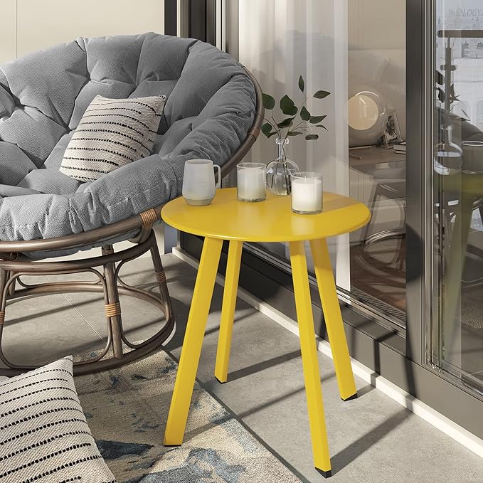 Grand patio Round Patio Coffee Table 2PC Weather Resistant Nesting Tables Including One Large Side Table and One Small End Table, Yellow GrandPatio