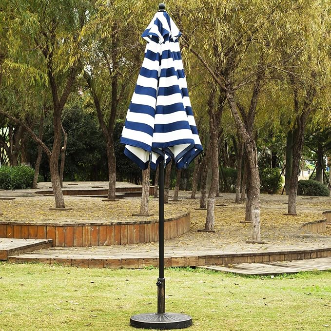 Sunnyglade 9' Patio Umbrella Outdoor Table Umbrella with 8 Sturdy Ribs (Blue and White) Sunnyglade