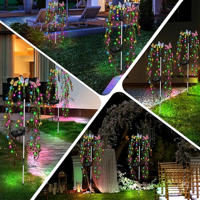 Solar Garden Lights Outdoor Decorative Waterproof, 69LED Swaying Tree Solar Lights for Outside, Butterfly Flower Lights Solar Power Yard Decor for Pathway Patio Lawn Grave Decorations LightUpYourLife