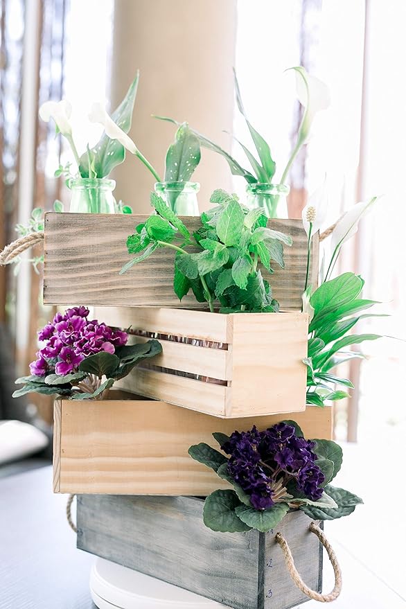 Wooden Planter Box, Rose Wood, Plastic Liner l Garden Decor l Restaurant and Wedding Decorations l Wedding Bouquets, Table Centerpiece, 12 x 4 Inches, (Rectangular) (12x4 Set of 4, Rose Wood) Rootora