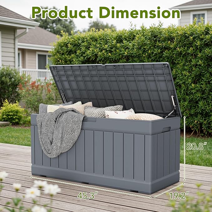 Devoko 78 Gallon Deck Box, Waterproof Resin Outdoor Storage Box for Outside and Patio, Outdoor Storage Bench Lockable for Patio Furniture, Garden Tools and Pool Supplies (Grey, 78 Gallon) DEVOKO