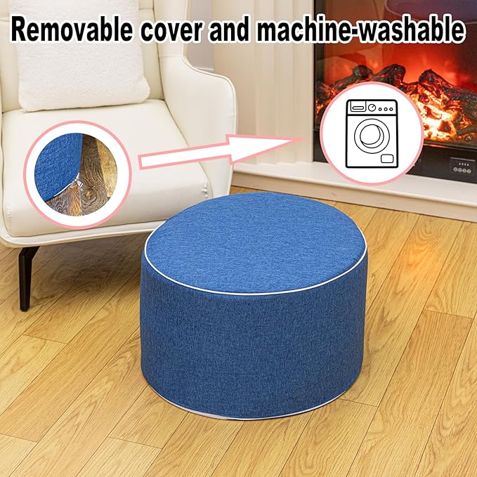 Outdoor Ottoman Outdoor Ottomans for Patio 19x12 Inches Modern Lightweight Foam Stuffed Pouf Outdoor Footstool Footrest Foot Stool Waterproof (Blue) AbunHeri