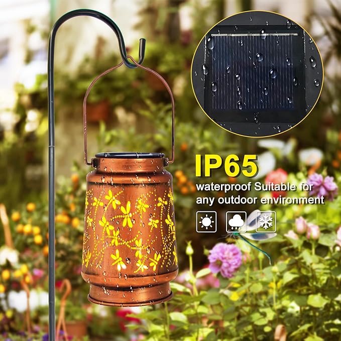 Dragonfly Birthday Gifts for Women Mom Grandma Solar Lanterns Outdoor Waterproof Garden Decor Metal Hanging LED Decorative Light for Patio Yard Lawn Backyard Front Porch Gardening Gifts DIBIEECN
