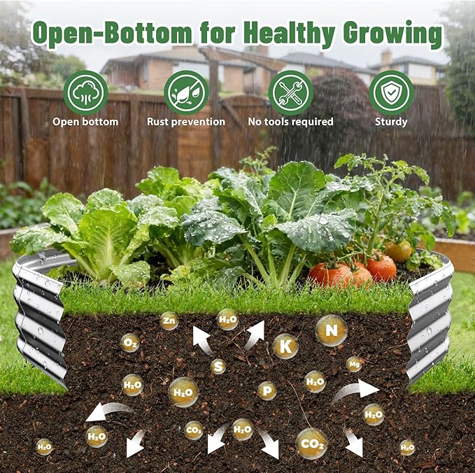 Hexagon Raised Garden Bed, 48 Inch Diagonal & 12 Inch Tall, Galvanized Steel Planter Box with Wave-Shaped Metal Panels for Outdoor Flower,Tree,Herb & Vegetable Garden (Silver, 4FT X 1FT) Rootora