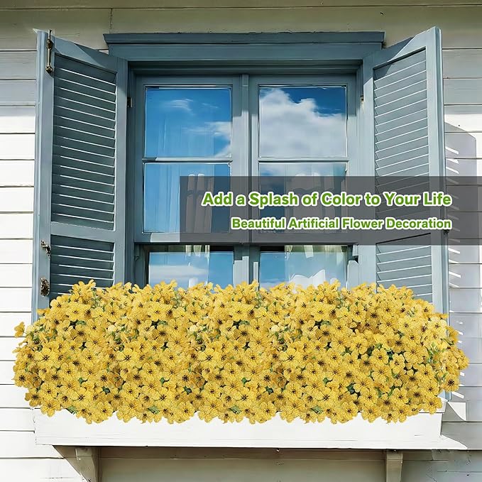 Artificial Flowers for Outdoor,Silk Flowers No Fade Fake Plastic Flowers UV Resistant Faux Plants for Outdoors Outside Front Porch Hanging Planter Window Box Garden Home Decoration,13 Pack(Yellow) LetuoClipsClipsandHooks