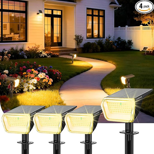 Linkind Solar Spot Lights Outdoor Waterproof IP67, 60 LED Solar Flood Lights 30% High Conversion Landscape Lighting for Garden Yard Pathway (4 Pack, Warm White) Linkind