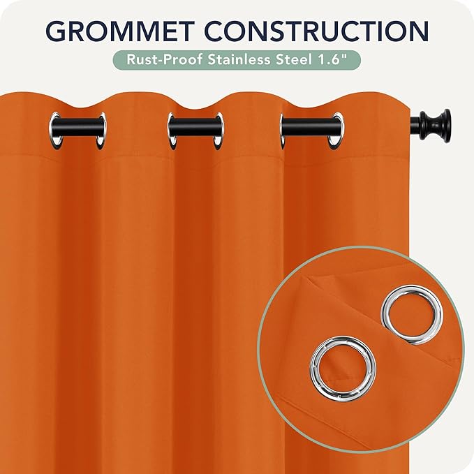 Outdoor Curtains for Patio Waterproof 6 Panels - Windproof, Privacy, Weatherproof Outside Drapes for Gazebo Pergola Porch, Grommet Top and Tab Bottom, 54x95 Inch, Mecca Orange RichSets