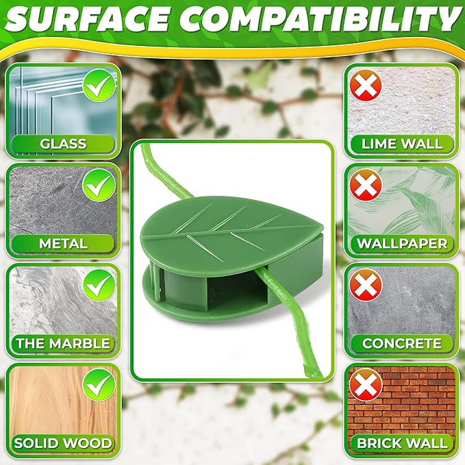 60Pcs Plant Climbing Wall Fixture Clips with 72Pcs Self-Adhesive Stickers - Leaf-Shaped and Weather-Resistant Money Plant Vine Wall Clips - Easy Installation Pothos Climbing Support for Vines & Cables DIMROM