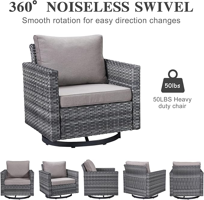 Belord Wicker Chairs Outdoor Bistro Set Oversize Patio Swivel Rocker, Rattan Outdoor Seating Set of 2 Swivel Glider Chairs Wicker Furniture for Porch Deck Backyard with Water-Resistant Belord