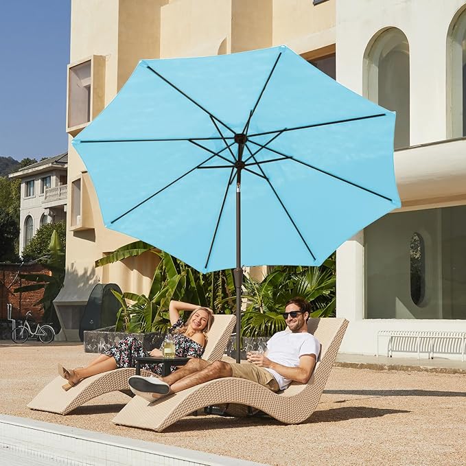 JEAREY 9FT Patio Umbrellas Outdoor Table Umbrella with Push Button Tilt and Crank, Market Umbrella 8 Sturdy Ribs UV Protection Waterproof for Garden, Deck, Backyard, Pool (Sky Blue) JEAREYOutdoorsCollection
