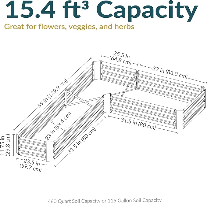 Sunnydaze 11.75" H Raised Metal Garden Bed - Galvanized Raised Garden Bed Outdoor for Vegetables and Flowers - Silver - L-Shaped SunnydazeDecor