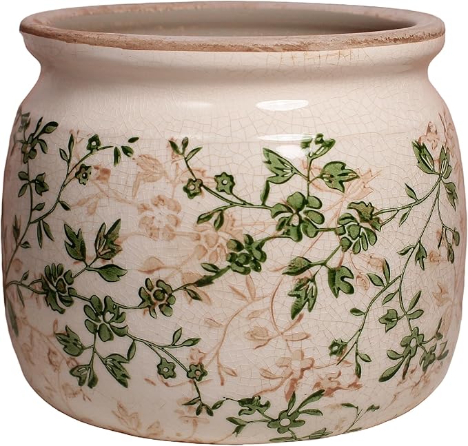 Vintage Country Ceramic Vase and Planters, 6.29 Inch Small Plant Pots for Indoor English Garden Decor, Old World Room & Home Decor, Sage Beige XiaanJiaju