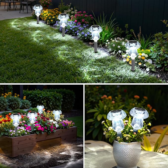 Mancra Solar Pathway Lights Outdoor, 8 Pack Mushroom Solar Lights Outdoor Waterproof Dusk to Dawn Solar Garden Lights for Yard Walkway Garden Decor, Cool White Mancra