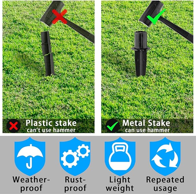 Metal Stakes Solar Lights Replacement Spike - Outdoor Ground Stake for Backyard Garden Lights Landscape Yard Pathway Patio Lamps Pole (Metal-12 Pack)- 0.78x5.36 inches Pluxen