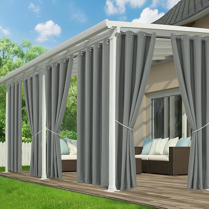 Patio Curtains Outdoor Waterproof - 6 Panels Privacy Weatherproof Outside Curtains with Grommets for Pergola, Gazebo, Porch, Cabana, Balcony, 54 x 95 Inch, Grey RichSets