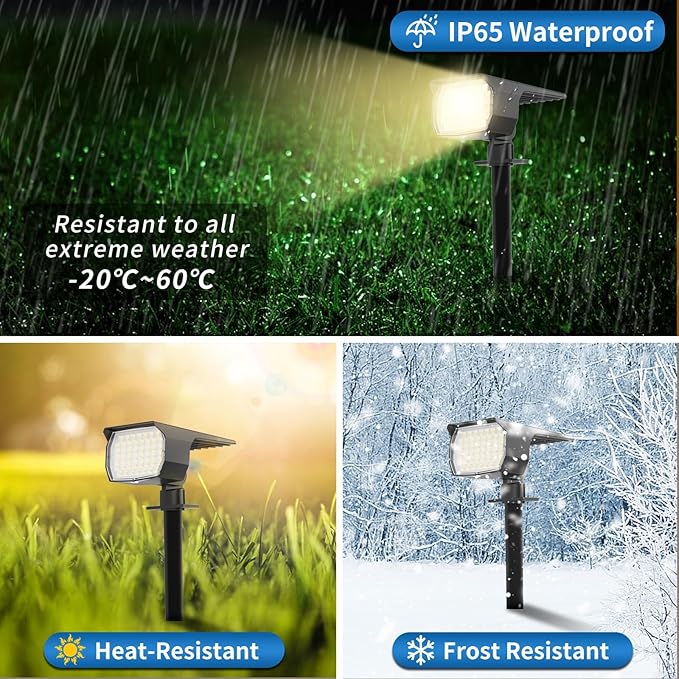 Solar Spot Lights Outdoor Waterproof IP65, 12 Pack Landscape Spotlights with 46 LEDs, 3 Modes Auto On/Off Solar Powered Flood Lights for Outside Pathway, Yard, Garden, Walkway (Warm White) WENATY