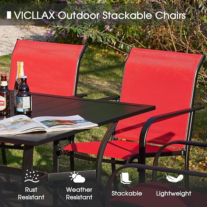 VICLLAX Patio Table and Chair Set of 6, All Weather Metal Round Outdoor Dining Furniture Set-47 Round Outdoor Table and Chairs, Black Tabletop HOME