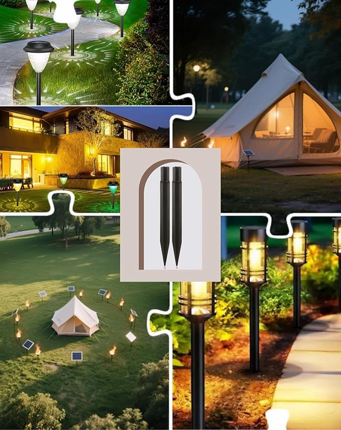 8.25" Reinforced ABS Plastic Solar Ground Spikes - Durable Solar Light Replacement Stakes for Garden, Pathway, Deck, Camping, Christmas Lights (Fits 0.83" Inside Diameter) (Black-4 Pack) Rootora