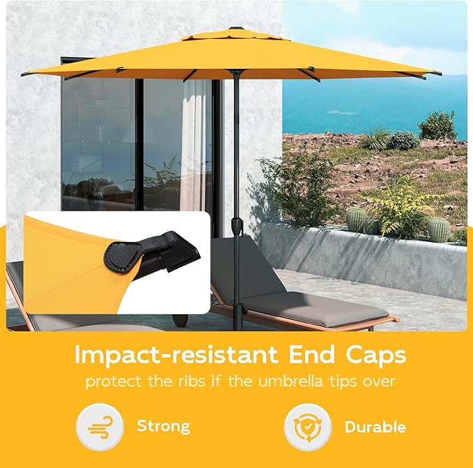 Abba Patio 9FT Lyon Outdoor Patio Umbrella Outdoor Table Umbrella with Crank Market Umbrella 8 Sturdy Ribs UV Protection Waterproof and Push Button Tilt for Garden Deck Backyard Pool,Yellow AbbaPatio