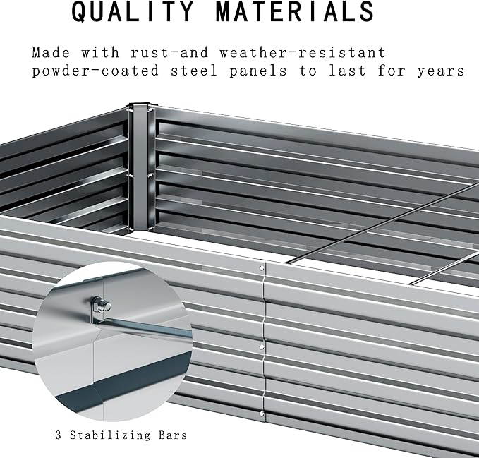 8×2×1FT(2PCS) Galvanized Raised Garden Bed Kit, Metal Planter Boxes，Large Outdoor Planters Garden for Planting Vegetables,Flowers,Herbs -Silver ZUNUDA