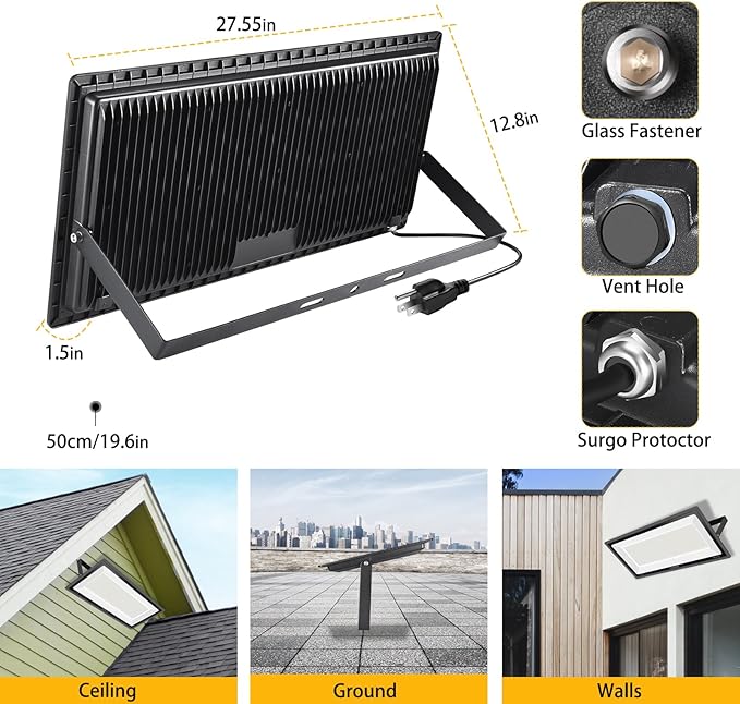 2 Pack 800W LED Flood Light Outdoor,3750W Equivalent Super Bright FloodLight with Plug,88500LM 5000K Daylight White IP66 Waterproof Commercial Lighting for Sports Fields,Counts,Arena,Stadium YANYCN