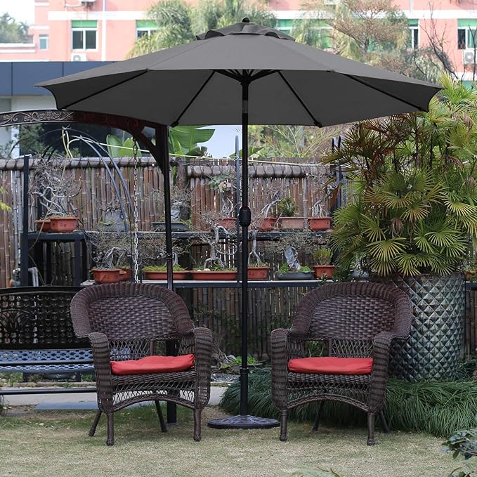 Sunnyglade 9Ft Patio Umbrella Outdoor Table Umbrella with 8 Sturdy Ribs (Dark Gray) Sunnyglade
