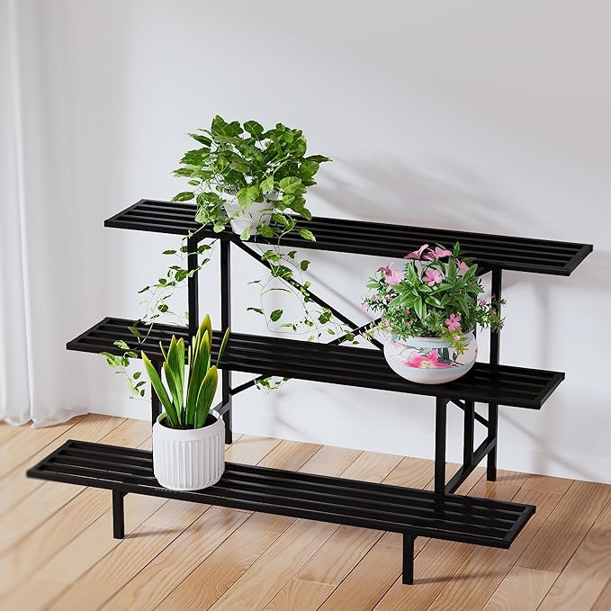 Zhongma 3 Tier Sturdy Metal Plant Stand, L45.67 x W26 x H23.6 inch, Heavy Duty Plant Holder for Home Indoor and Outdoor, 660 LBS Capacity & Heavy Duty Construction Zhongma