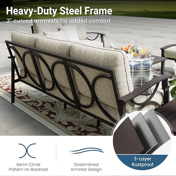 RoyalCraft 2-Pieces Outdoor Patio Furniture Set, Outdoor Metal Sectional Furniture with Cushions, Outdoor Conversation Set with Coffee Table for Backyard, Garden, Balcony, Deck, Beige Bringyoubetterlife