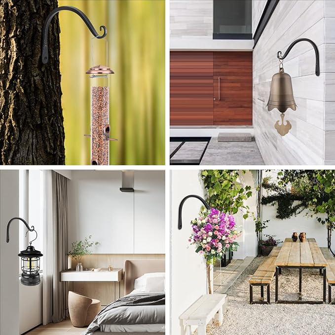 FEED GARDEN 2 Pack 8 Inch Hanging Plant Bracket Wall Hooks Decorative Plant Hangers for Outdoor Hanging Bird Feeders, Wind Chimes, Plant Baskets, Black FEEDGARDEN