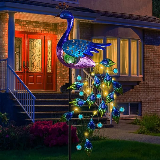 DREAMSOUL Peacock Solar Garden Lights Outdoor Decorative Stake, Waterproof Metal Peacock Garden Decor Solar Powered Landscape LED Path Lights Walkway Patio Decoration Lawn Ornament DREAMSOUL