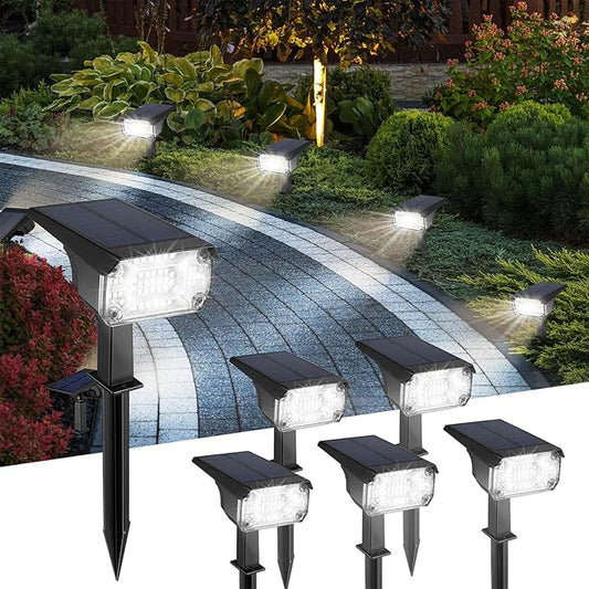 Kingsyard Solar Lights Outdoor Waterproof IP68, 47 LEDs 3 Lighting Modes USB & Solar Powered Garden Yard Pathway Spot Lights for Outside Landscape, Auto On/Off, 6 Pack(Cool White) Kingsyard