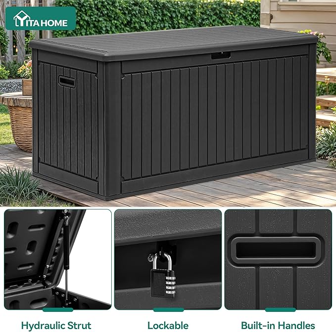 YITAHOME 260 Gallon Large Deck Box with Divider & Side Handles, Outdoor Double-Wall Storage for Patio Furniture Cushions, Garden Pool Accessories, Water Resistant & Lockable YITAHOME