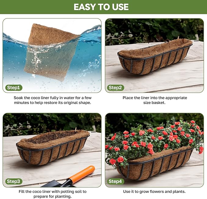2Pcs Trough Coco Liner 24" Coco Coir Liners for Planters, Liners for Window Boxes Liners, Wall Basket Planters, Railing Hanging Baskets, Garden Planter Baskets HAOVZRI