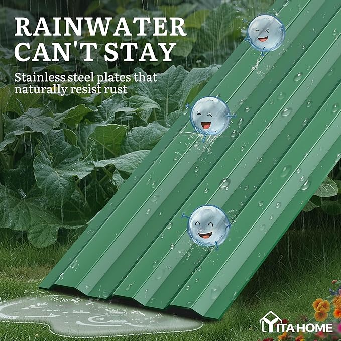 YITAHOME 8x4x1ft 2pcs Large Raised Garden Bed Kit, Galvanized Metal Planter Box with Gloves, Ground Nails & Safety Rubber, Outdoor Above Ground Planters for Plants Vegetables Flowers, Green YITAHOME