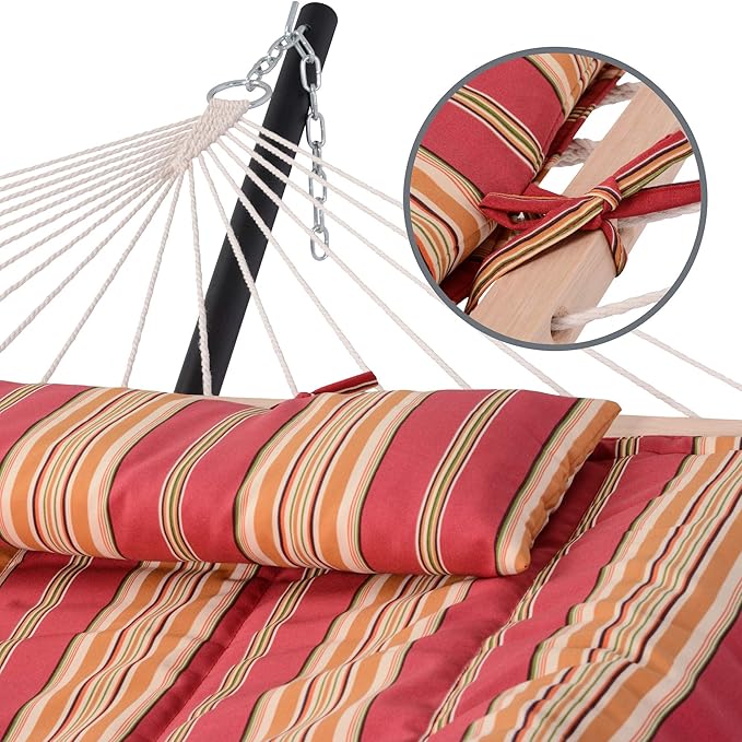 SUNCREAT Hammocks Portable Hammock with Stand, Hammock with Stand 2 Person Heavy Duty for Bedroom, Backyard, Patio, Balcony, Red Stripe SUNCREAT