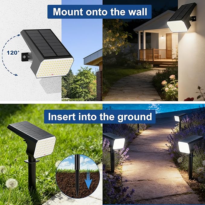 LANSOW 12 Pack Solar Spot Lights Outdoor Waterproof IP67, (90 LED/4 Modes) Solar Landscape Spotlights, 2-in-1 Solar Powered Flood Lights for Yard Garden Pathway Outside Tree, Auto ON/Off(Cool White) LANSOW