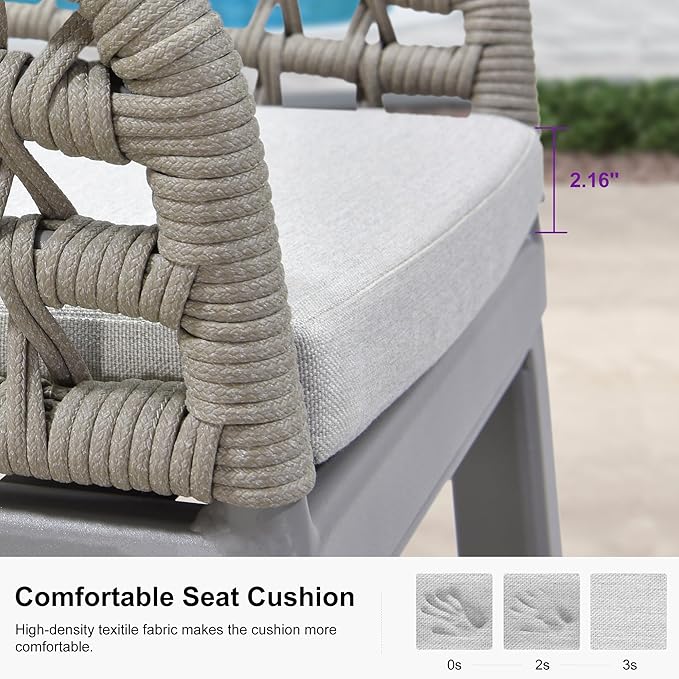 PURPLE LEAF Outdoor Rattan 24" Counter Height Bar Stools Chair Set of 2, Modern Patio Wicker Barstool with Backrest for Indoor and Outdoor, Kitchen Island, Light Grey PURPLELEAF
