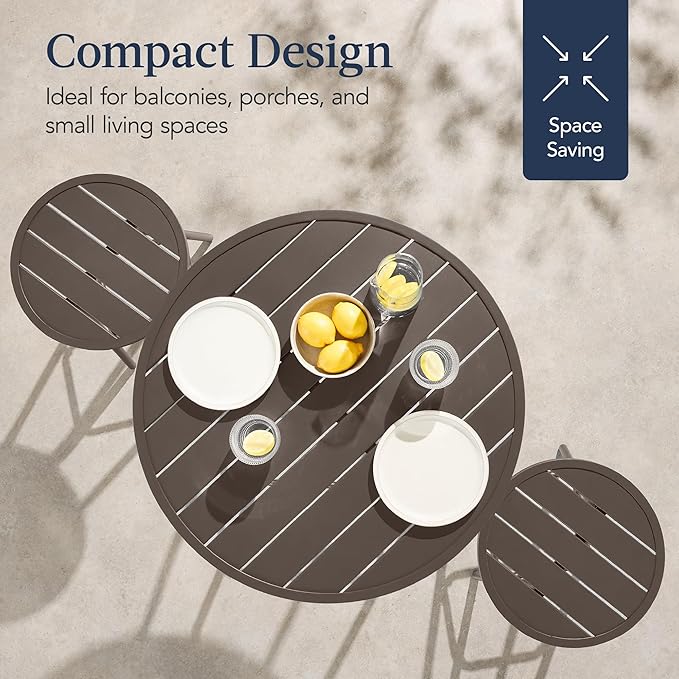 Best Choice Products 3-Piece Patio Dining Set, Bar Height, Outdoor Bistro Set, Outdoor Round Bar Table w/ 2 Bar Stools, Steel - Taupe BestChoiceProducts