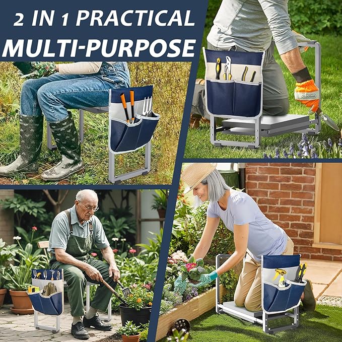 FLINTER Garden Kneeler and Seat, 10.2" Wider Heavy Duty Thick Gardening Bench for Kneeling and Seat - Multifunctional Kneeler Bench, Gardening Gifts for Women, Seniors Grandparents, Gray FlinterOfficial
