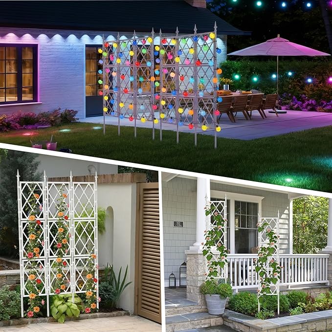 5.25FT Garden Trellis for Climbing Plants Outdoor,White Iron Pipe Support Fence,Metal Wall Lattice Climbing Frame for Potted Plants Indoor for Ivy Vines Vegetable Flower, Patio, Lawn, Yard, Backyard ParseBio